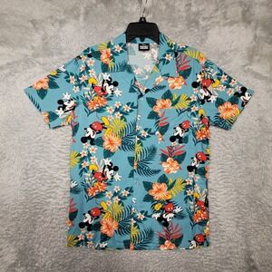 Disney Mickey Mouse Floral Print Mens Small Button Up Shirt Hawaiian Tropical